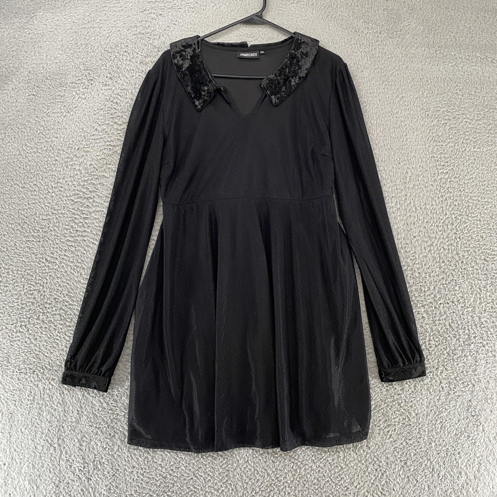 Jawbreaker Dress Womens 2XL Black Velvet Collar Whimsigoth Mini Goth Wednesday